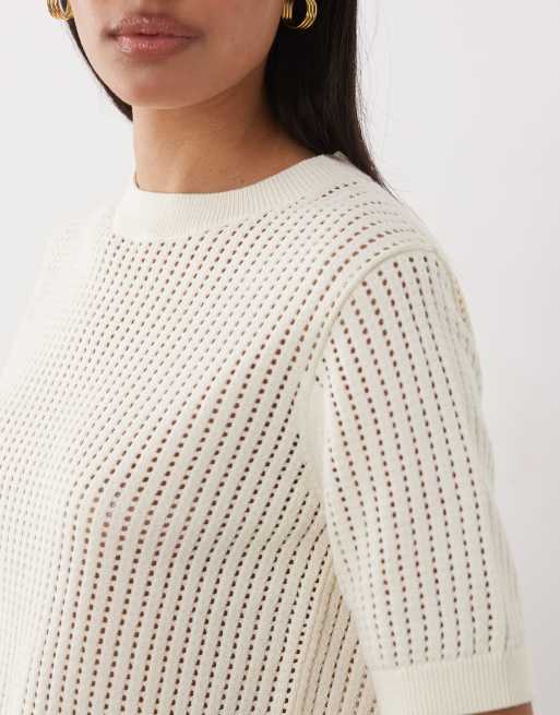 Mango - Top 100% cotone a maniche corte color panna, 3 di 4