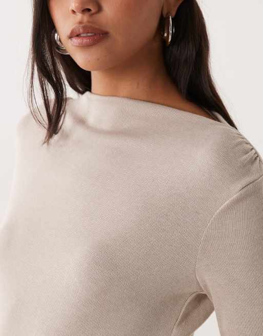 Mango top à col bateau et manches longues beige, 2 de 4