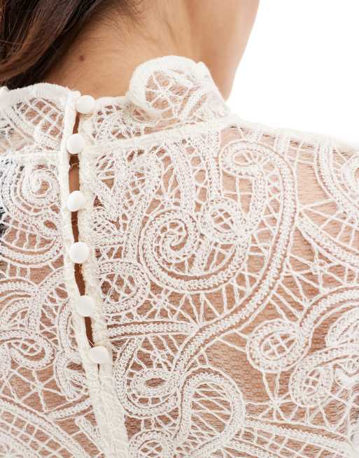 Blouse Blanche Dentelle Mango - Modèle Raffiné, Taille XS (convient 34/36), Manches Longues