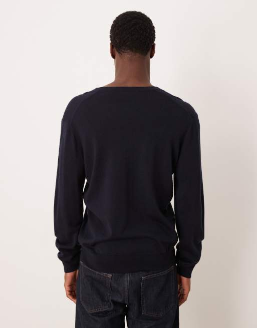 Mango - Top à col V en maille de laine légère - Bleu marine, 3 de 5