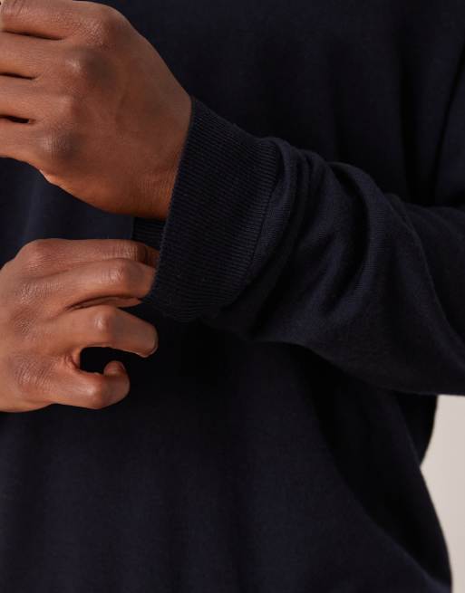 Mango - Top à col V en maille de laine légère - Bleu marine, 5 de 5