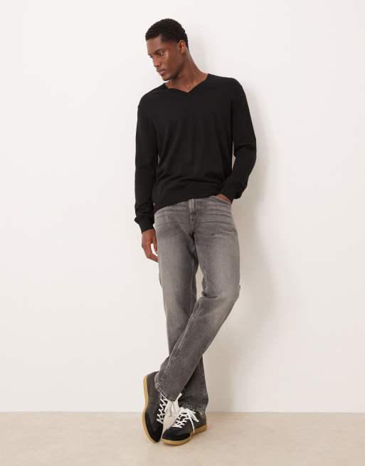 Mango - Top à col V en maille de laine légère - Noir, 2 de 5
