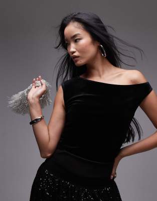 Haut Femme XOXO Manches 3/4 épaules Dénudées - Imprimé Carreaux Noir Et Blanc, Taille S