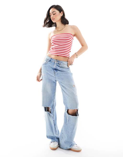 Mango - Top a fascia in jersey a righe rosse