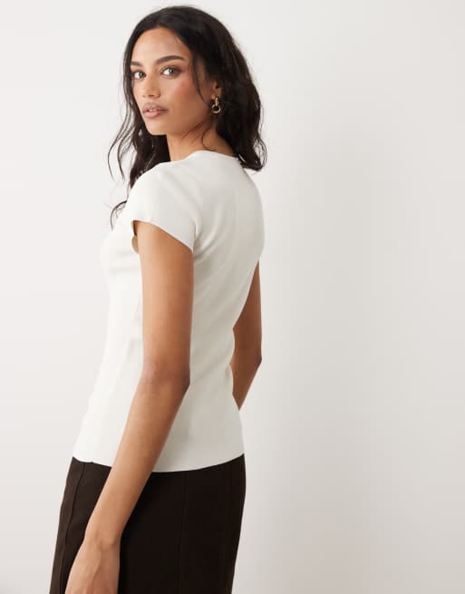 Mango - Top a maniche corte in maglia bianco con bottoni, 2 di 4