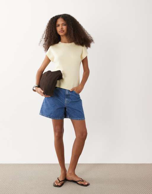 Mango - Top a maniche corte in maglia giallo latticello, 3 di 4