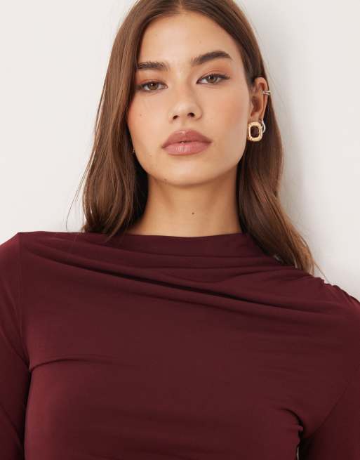 Mango - Top a maniche lunghe asimmetrico bordeaux, 3 di 4