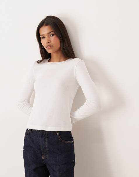 Mango - Top a maniche lunghe bianco in 100% cotone - view 1