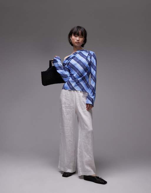 Mango - Top a maniche lunghe con spalle scoperte blu a righe, 2 di 4