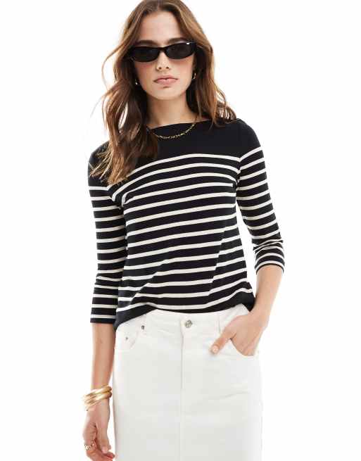 Mango - Top a maniche lunghe nero a righe
