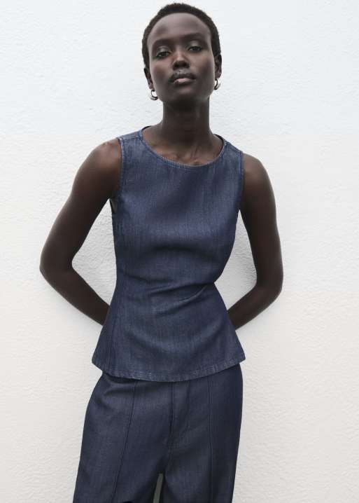 Mango - Top a peplo in denim blu indaco in coordinato, 2 di 4