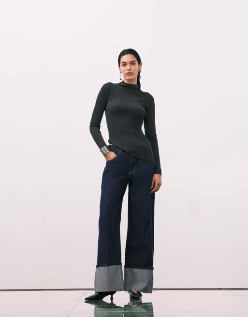 Mango - Top accollato asimmetrico in maglia grigio antracite, 2 di 4
