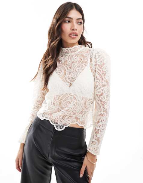 Mango - Top accollato in pizzo bianco - view 1
