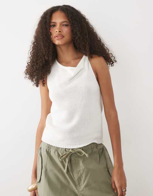 Mango - Top allacciato al collo in maglia color panna, 3 di 4