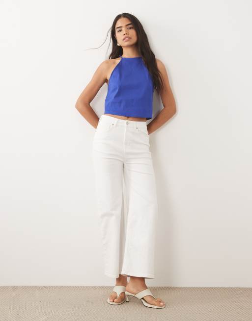 Mango - Top allacciato al collo in misto lino blu elettrico, 2 di 4