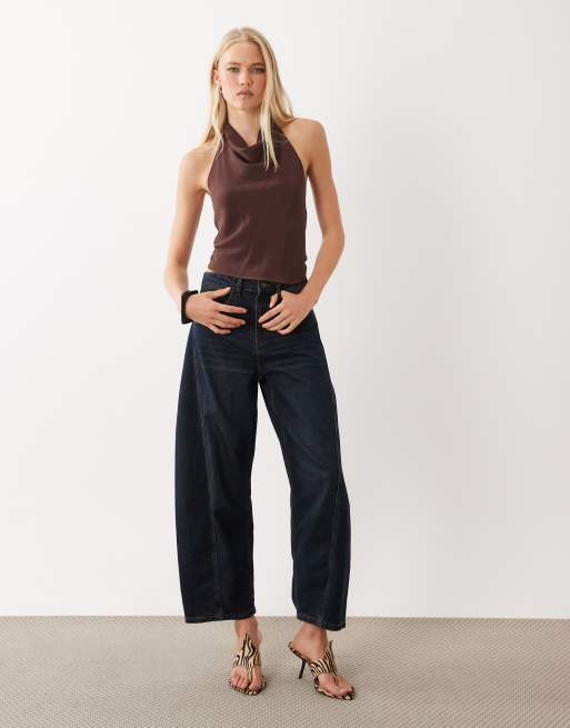 Mango top all'americana con scollo ad anello marrone, 2 di 4