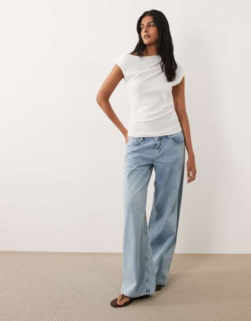 Mango - Top asimmetrico bianco in misto cotone, 2 di 4