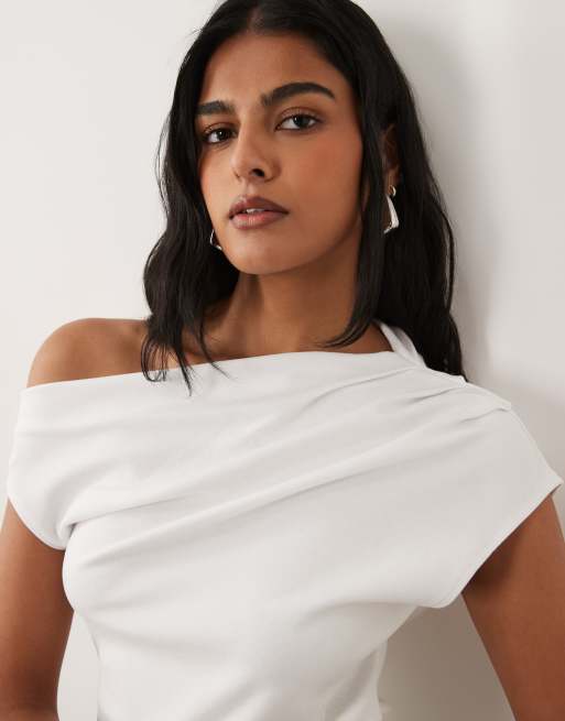 Mango - Top asimmetrico bianco in misto cotone, 3 di 4