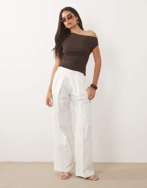 Mango - Top asymétrique orné de clous - Marron chocolat , 2 de 4