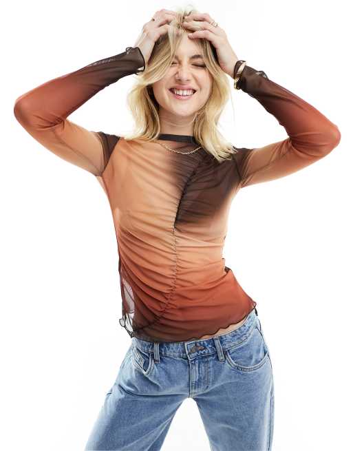 Mango Top avec d tail en tulle Marron