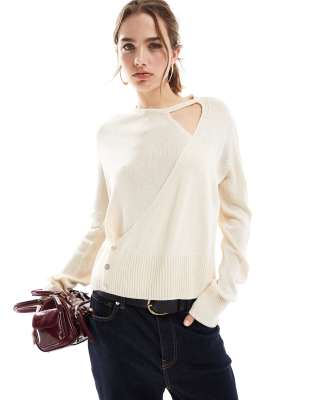 Mango - Top avvolgente bianco in maglia