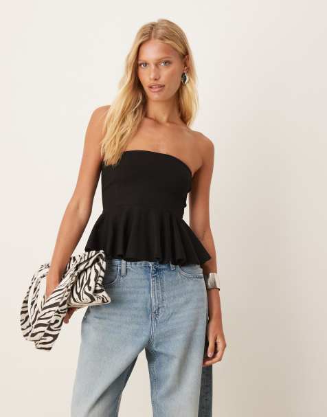 Mango - Top bandeau structuré à basque - Noir - view 1