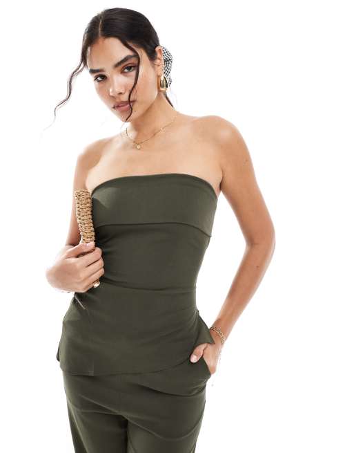 Mango – Top bandeau w kolorze khaki zapinany na zamek z boku, część zestawu