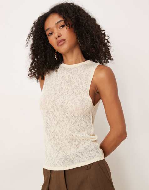 Mango fine knit tank top in ivory