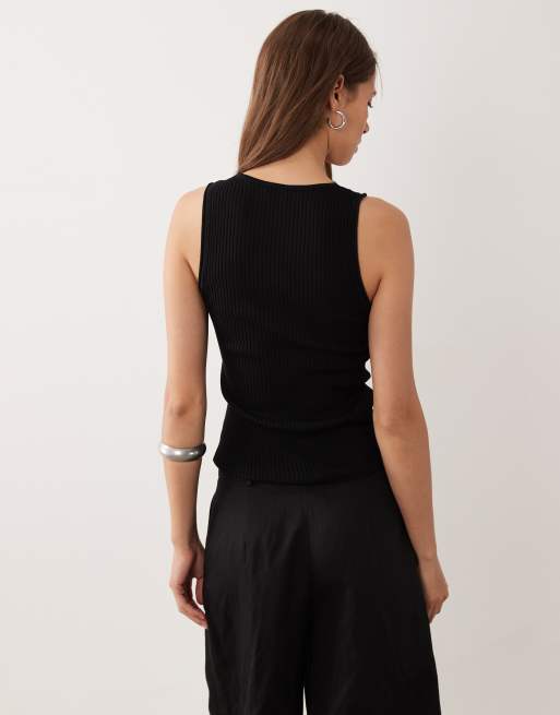 Mango top bez rękawów z koronkowym wykończeniem w czerni, 4 z 4