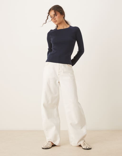 Mango Top blu navy a maniche lunghe in maglia sottile ASOS