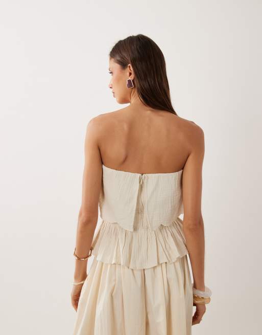 Mango - Top brodé 100 % coton à épaules dénudées - Beige, 4 de 4
