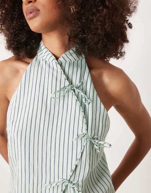 Mango - Top cache-cœur d'ensemble à rayures avec nœuds - Vert, 3 de 4