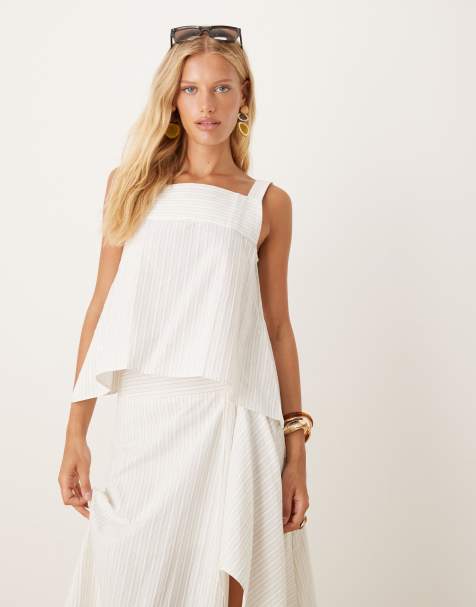 Mango - Top con scollo quadrato a righe tono su tono in coordinato - view 1