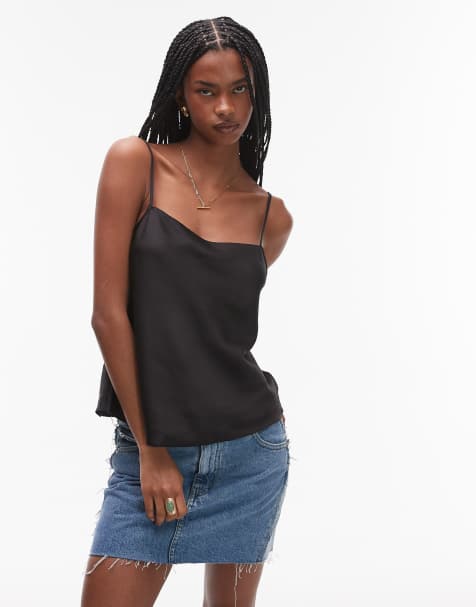 Mango - Top con spalline sottili in raso nero - view 1