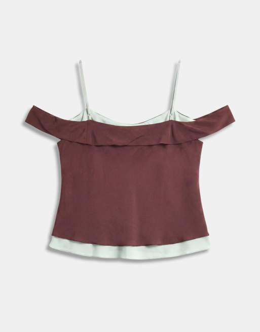 Mango top coordinato a doppio strato marrone e blu, 6 di 8