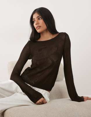 Mango - Top de plage au crochet - Marron