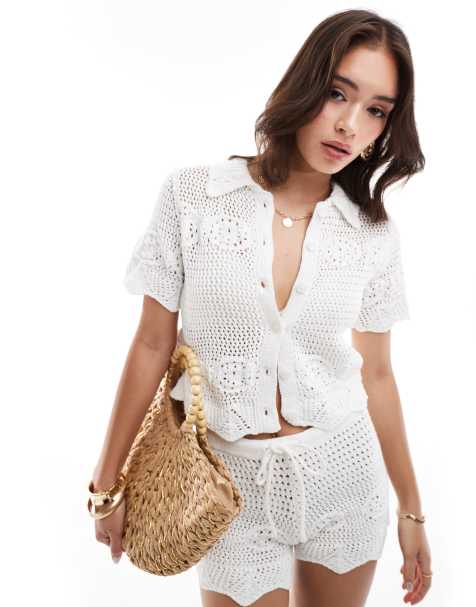 Mango - Top d'ensemble en crochet - Blanc - view 1