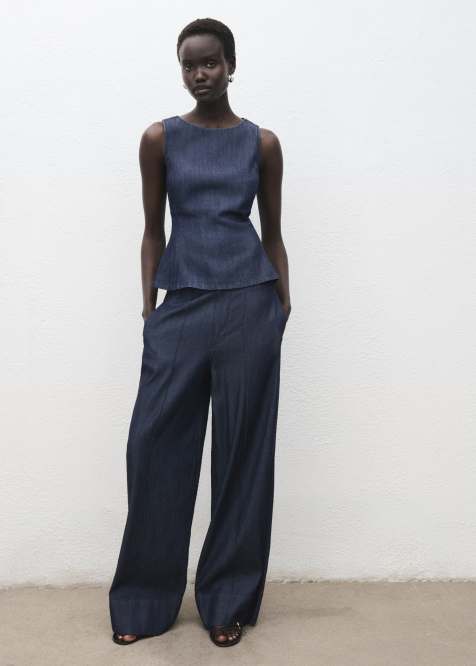 Mango - Top d'ensemble en denim avec ourlet à basque - Indigo - view 1