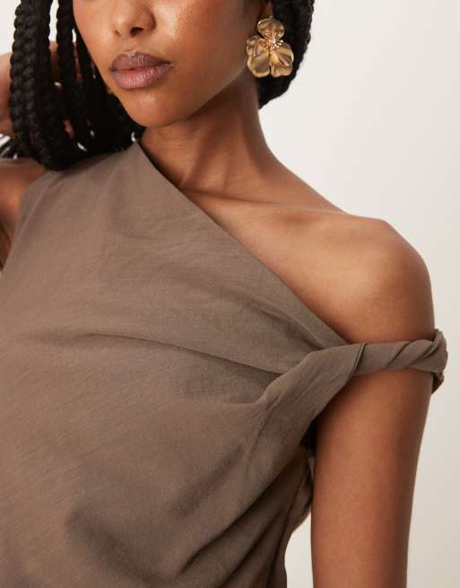 Mango - Top d'ensemble en polyamide à détail torsadé - Marron moka