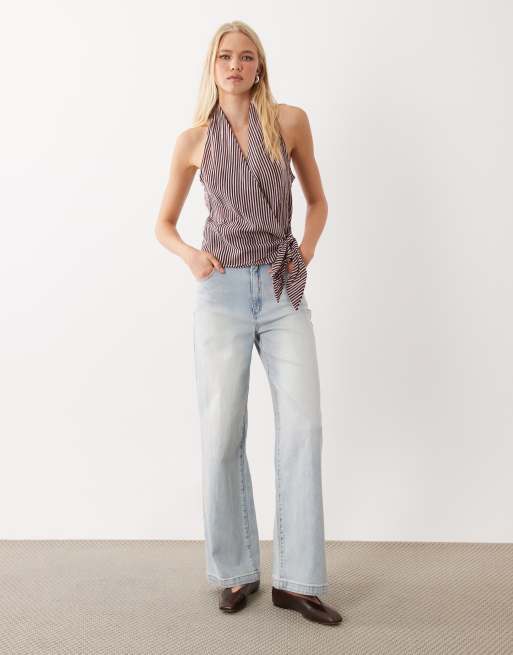 Mango top dos nu à nouer à la taille imprimé rayures bordeaux, 2 de 4