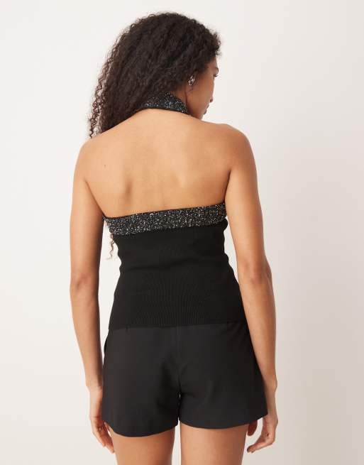Mango - Top dos nu avec bordures ornementées - Noir, 3 de 4