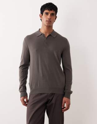 Mango - Top en laine à col polo - Anthracite-Gris