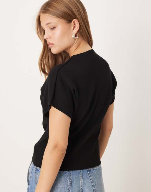 Mango Top en maille à manches courtes à col roulé Noir ASOS