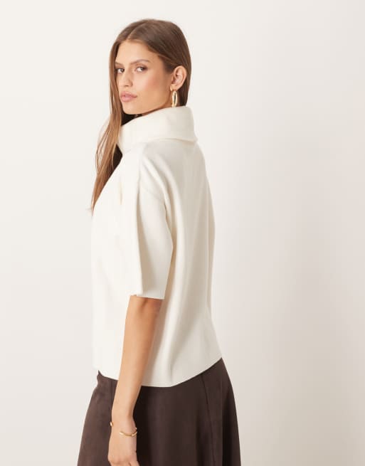 Mango - Top en maille à manches courtes et col roulé - Beige, 3 de 4