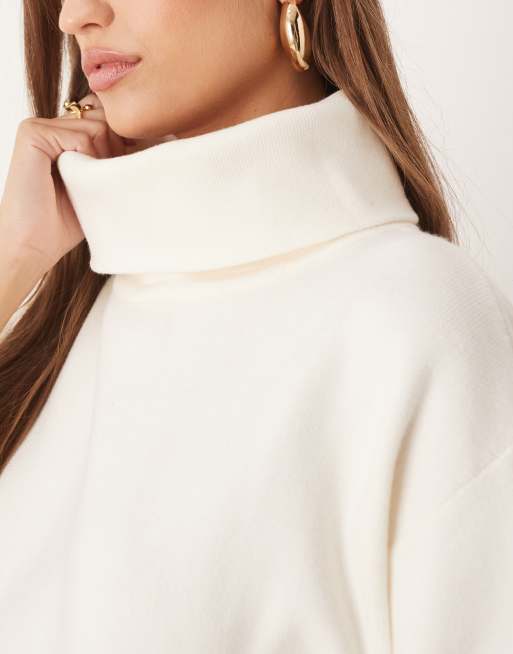 Mango - Top en maille à manches courtes et col roulé - Beige, 4 de 4