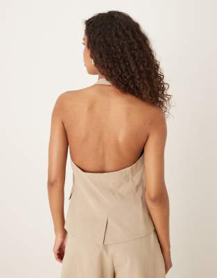 Gilet Court Mango Taille S - Taupe, Manches 3/4 - Viscose/acrylique Avec Ruban à Nouer