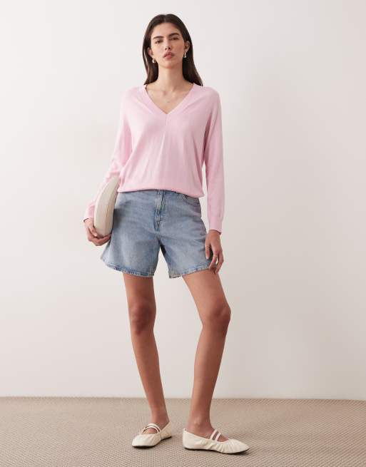 Mango - Top in maglia leggera color rosa pallido con scollo a V, 2 di 4