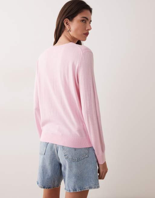 Mango - Top in maglia leggera color rosa pallido con scollo a V, 4 di 4