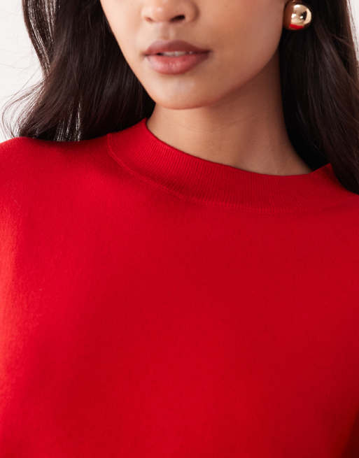 Mango - Top in maglia leggero a maniche corte rosso acceso, 3 di 4