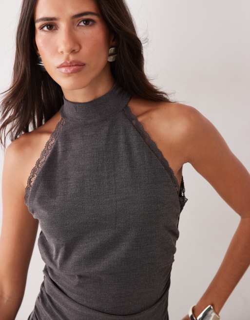 Mango top in maglia senza maniche con collo alto grigio, 2 di 4